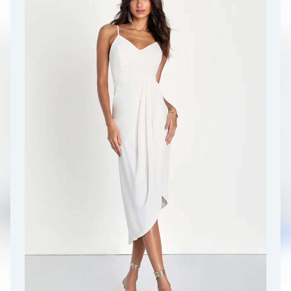 Lulus Elegant White Spaghetti Strap Dress With Slit Sz L